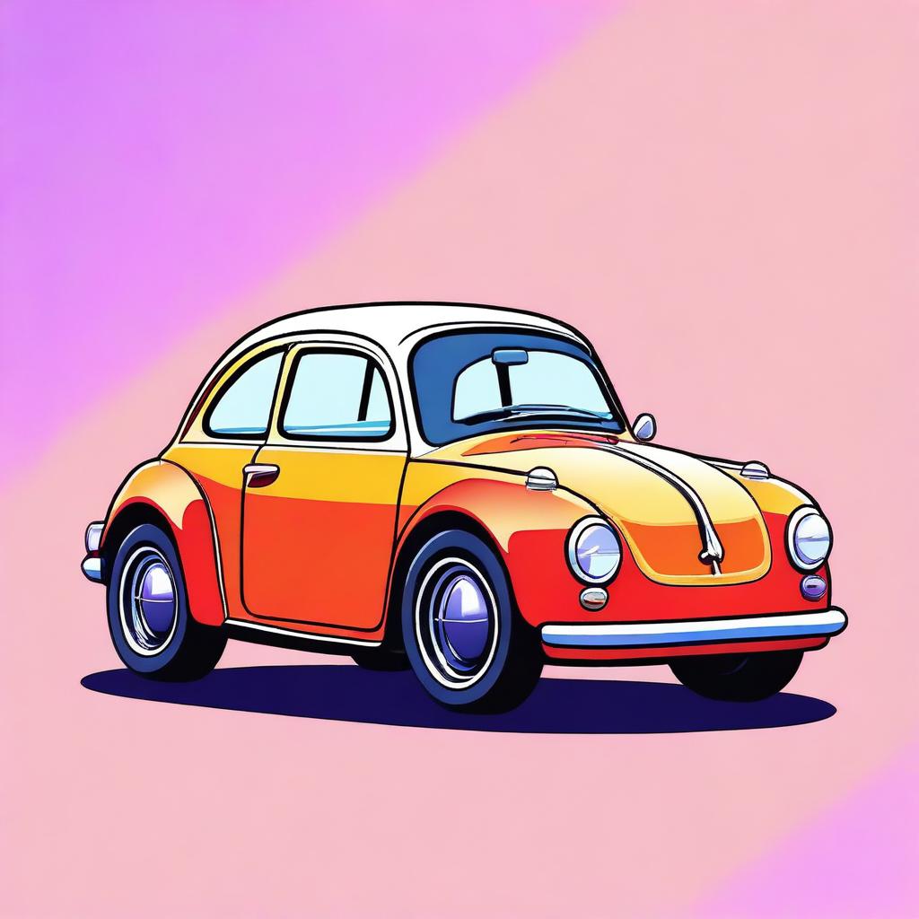 A high-quality digital art of a simplistic car design, colored in vibrant shades