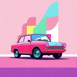 A high-quality digital art of a simplistic car design, colored in vibrant shades