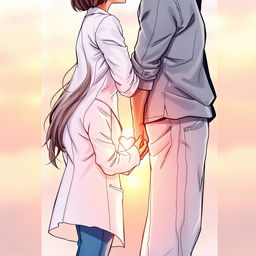 A romantic book cover featuring a soft, artistic sketch of a female doctor and a male character