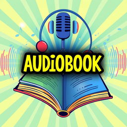 A vibrant and eye-catching thumbnail for an audiobook, featuring artistic representations of sound waves and an open book, symbolizing storytelling