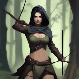 A high-quality digital art image showcasing an Earth Genasi rogue with light skin and black hair