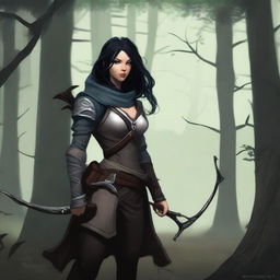 A high-quality digital art image showcasing an Earth Genasi rogue with light skin and black hair