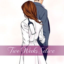 A romantic book cover featuring a body sketch of a female doctor with long brown hair, elegantly turned away from a male figure