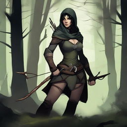 A high-quality digital art image showcasing an Earth Genasi rogue with light skin and black hair