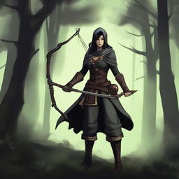 A high-quality digital art image showcasing an Earth Genasi rogue with light skin and black hair