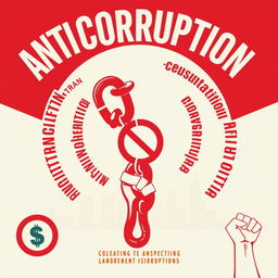A vibrant and striking poster promoting anti-corruption, featuring a bold red and white color scheme symbolizing urgency and integrity