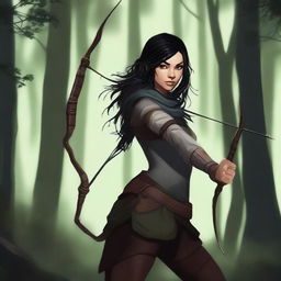 This is a high-quality digital art image of an Earth Genasi rogue with light skin and black hair