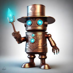 This is a remarkable digital art piece, showcasing a copper robot wizard