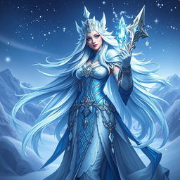 An ethereal and stunning portrayal of Crystal Maiden from the popular game Dota 2, featuring her Arcana skin
