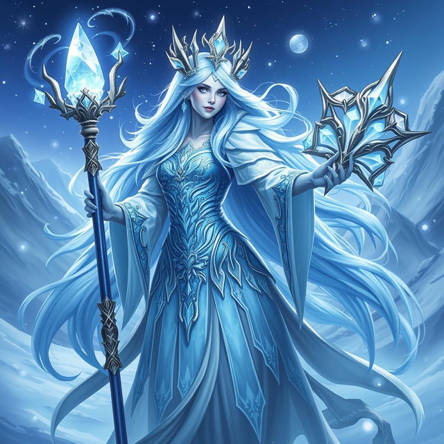 An ethereal and stunning portrayal of Crystal Maiden from the popular game Dota 2, featuring her Arcana skin