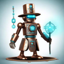 This is a remarkable digital art piece, showcasing a copper robot wizard