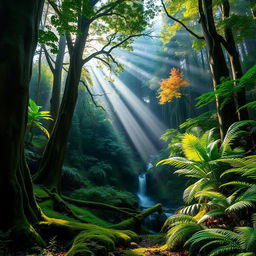 A stunning view of a lush New Zealand native forest, showcasing the diverse flora and fauna