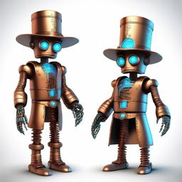 This is a remarkable digital art piece, showcasing a copper robot wizard