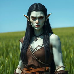 A photorealistic depiction of a strong orcish woman in a medieval fantasy setting