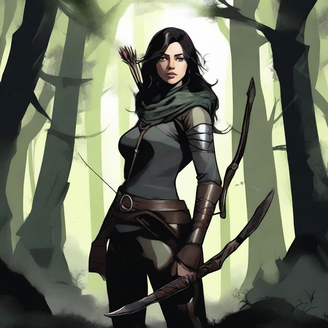 A high-quality digital art image showcasing an Earth Genasi rogue with light skin and black hair