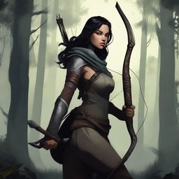 A high-quality digital art image showcasing an Earth Genasi rogue with light skin and black hair