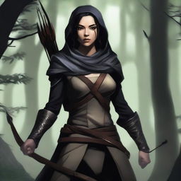 A high-quality digital art image showcasing an Earth Genasi rogue with light skin and black hair