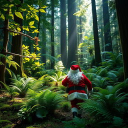 A captivating New Zealand native forest with lush greenery, ferns, and towering trees creating a dense, vibrant backdrop