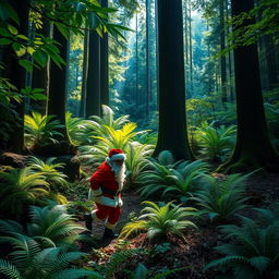 A captivating New Zealand native forest with lush greenery, ferns, and towering trees creating a dense, vibrant backdrop