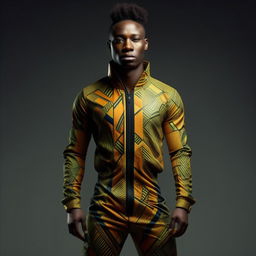 male in futuristic African track suit