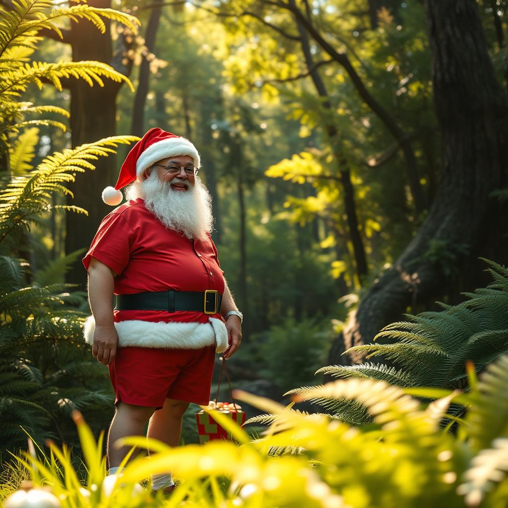 A realistic depiction of a New Zealand native forest in summer, showcasing lush greenery, ferns, and sun-dappled trees