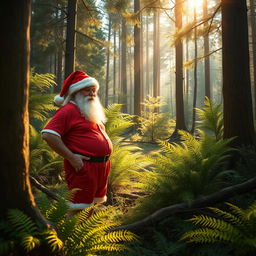 A realistic depiction of a New Zealand native forest in summer, showcasing lush greenery, ferns, and sun-dappled trees