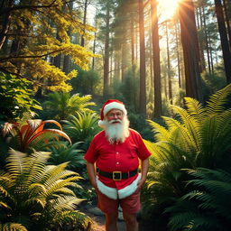 A realistic depiction of a New Zealand native forest in summer, showcasing lush greenery, ferns, and sun-dappled trees