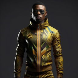 male in futuristic African track suit