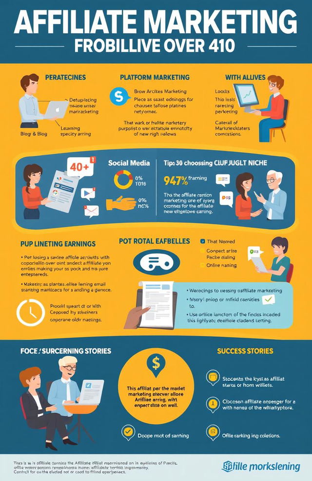 An engaging infographic showcasing affiliate marketing opportunities specifically tailored for individuals over 40