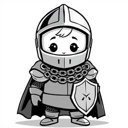 A cute and playful medieval knight wearing full chain mail and a helmet that completely covers the face