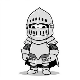 A cute and playful medieval knight wearing full chain mail and a helmet that completely covers the face