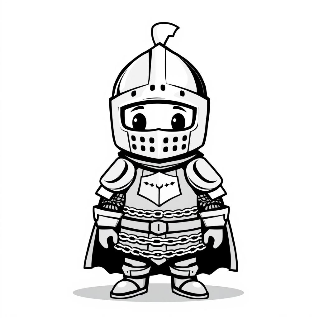A cute and playful medieval knight wearing full chain mail and a helmet that completely covers the face