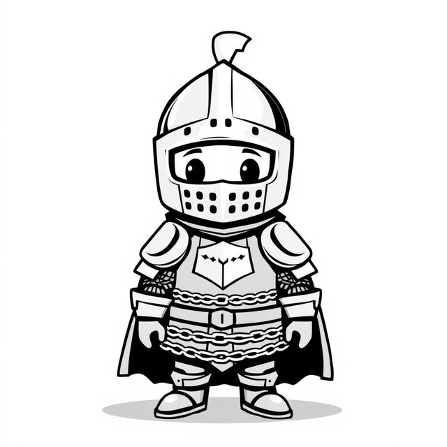 A cute and playful medieval knight wearing full chain mail and a helmet that completely covers the face