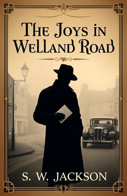 A vintage book cover design for a literary murder mystery titled 'The Joys in Welland Road' by S