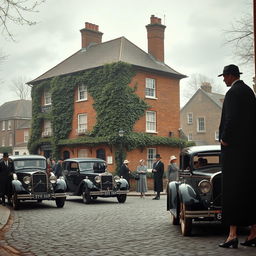 A beautiful 1920s England street scene from Welland Road, capturing the essence of a literary murder mystery