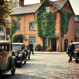 A beautiful 1920s England street scene from Welland Road, capturing the essence of a literary murder mystery