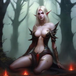 A high-quality digital art illustration portrays a blood elf woman from the World of Warcraft universe