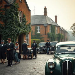 A beautiful 1920s England street scene from Welland Road, capturing the essence of a literary murder mystery
