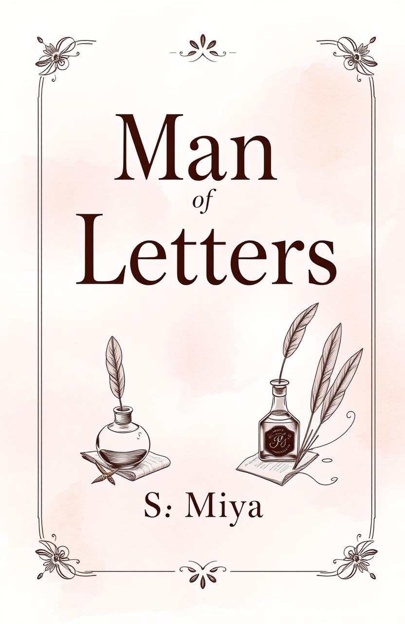 A beautiful and elegant book cover design featuring the title 'Man of Letters' prominently displayed at the top in an artistic serif font