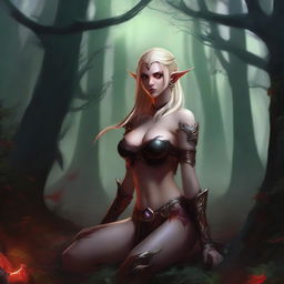 A high-quality digital art illustration portrays a blood elf woman from the World of Warcraft universe