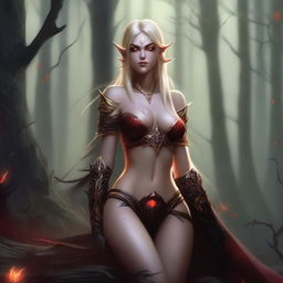 A high-quality digital art illustration portrays a blood elf woman from the World of Warcraft universe