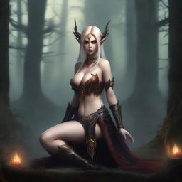 A high-quality digital art image portrays a blood elf woman from the World of Warcraft universe