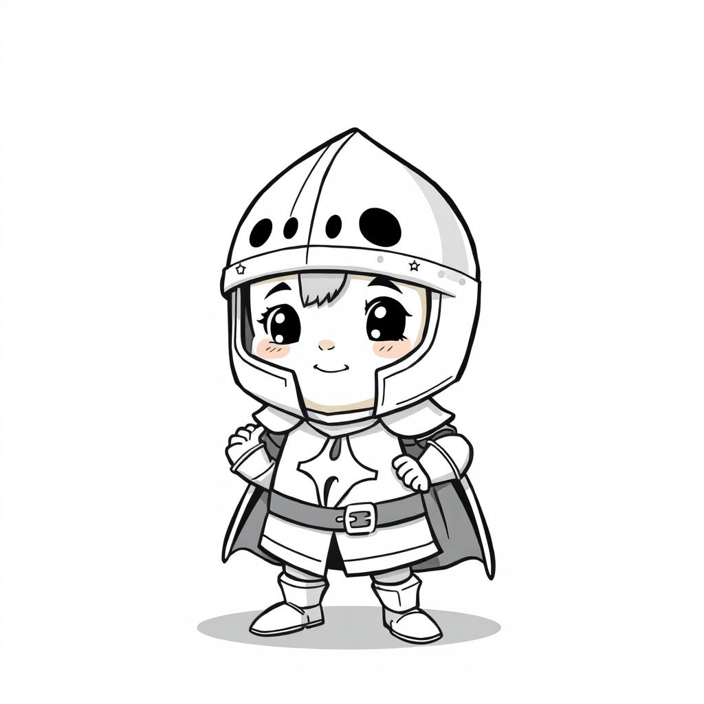 A cute and childish depiction of a medieval knight wearing a bascinet helmet with a houndskull design