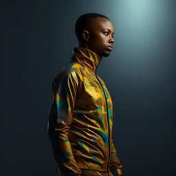 male in futuristic African track suit