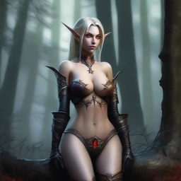 A high-quality digital art image portrays a blood elf woman from the World of Warcraft universe