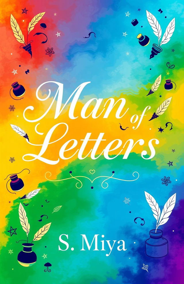 A vibrant and eye-catching poetry book cover featuring the title 'Man of Letters' prominently displayed in elegant, flowing typography