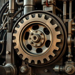 A highly detailed 4K image of a massive gear driving a large machine, symbolizing the individual power to create a significant impact