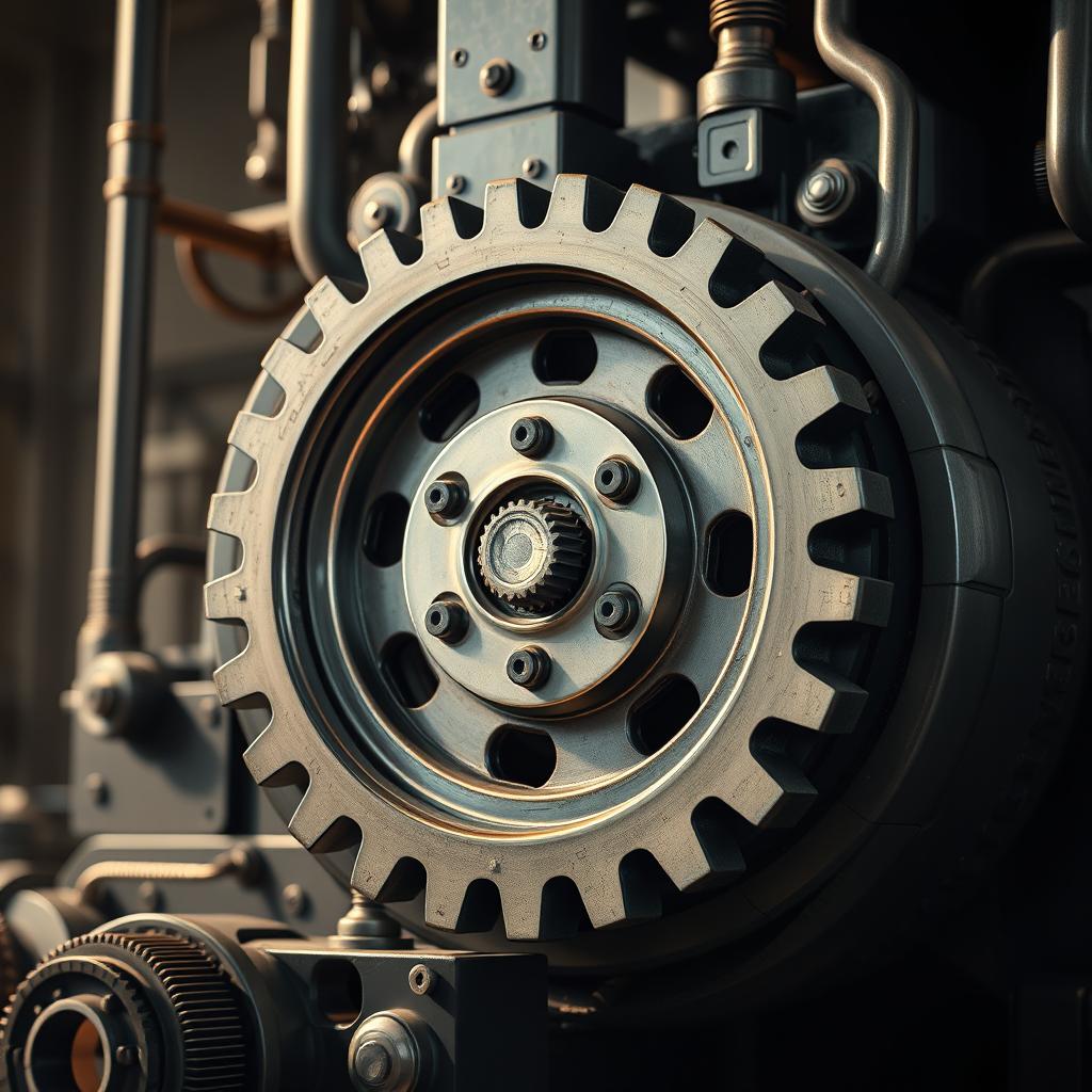 A highly detailed 4K image of a massive gear driving a large machine, symbolizing the individual power to create a significant impact