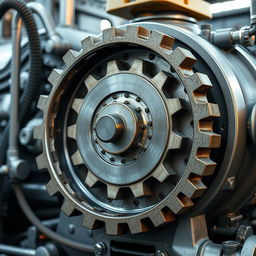 A highly detailed 4K image of a massive gear driving a large machine, symbolizing the individual power to create a significant impact