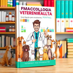 A visually engaging cover design for a veterinary pharmacology guide aimed at students